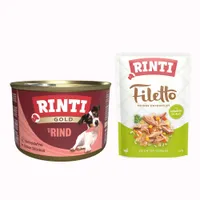 12 x 185 g RINTI Gold + 100 g Filetto Pouch in Jelly mit Ente & Gemüse gratis! - Rindstückchen