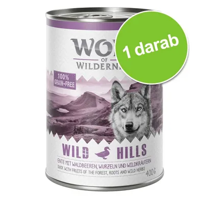 Wolf of Wilderness Wild Hills konzerv, 100% grain-free, 1 darab, 400 g. Felirat: Ente mit Waldbeeren, Wurzeln und Wildkräutern. Kacsa erdei gyümölcsökkel, gyökerekkel és vadon élő fűszernövényekkel. Wolf of Wilderness Wild Hills konzerv, 100% grain-free, 1 darab, 400 g. Felirat: Ente mit Waldbeeren, Wurzeln und Wildkräutern. Kacsa erdei gyümölcsökkel, gyökerekkel és vadon élő fűszernövényekkel.