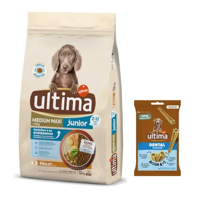 Ultima 3 à 18 kg + friandises Dental Sticks Medium / Maxi 180 g offertes ! - Medium / Maxi Junior poulet (12 kg)