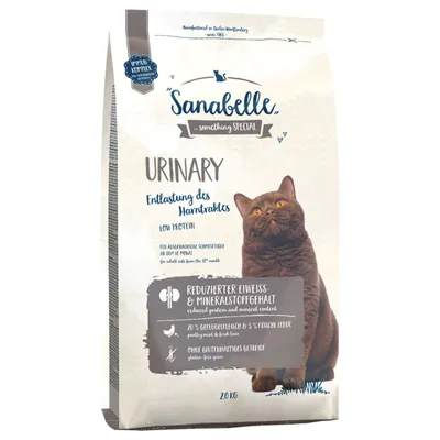 Sanabelle Urinary Katzenfutter, Entlastung des Harntraktes, reduzierter Eiweiss- und Mineralstoffgehalt, 70% Geflügelfleisch, 5% frische Leber, ohne glutenhaltiges Getreide, 20kg.