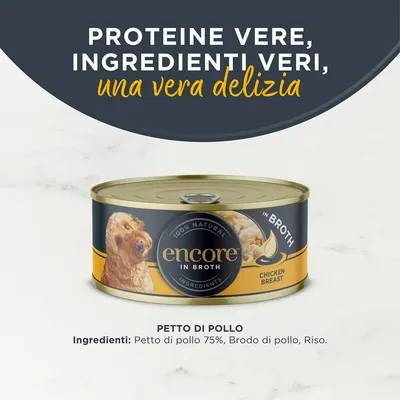 Encore in Lattine 12 x 156 g Alimento umido per cani - Petto di Pollo & Riso