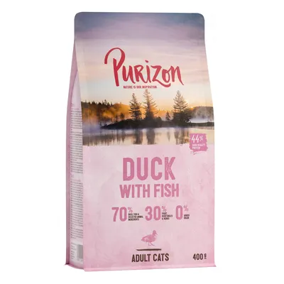 Purizon Duck with Fish for adult cats, 400g. 70% animal ingredients, 30% fruit and vegetables, 0% grain, 44% protein. Purizon Duck with Fish for adult cats, 400g. 70% animal ingredients, 30% fruit and vegetables, 0% grain, 44% protein.