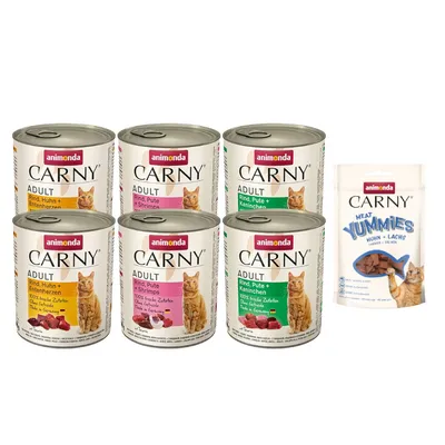 Prezzo speciale! animonda Cibo umido per gatti + 50 g Carny Adult Meat Yummies gratis! - 6 x 800 g Mix Manzo & Pollame + 50 g Yummies Pollo + Salmone