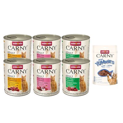 animonda Carny Wet Cat Food + 50g animonda Carny Cat Snack Free! * Adult Mixed Pack II: Beef & Poultry Selection (6 x 800g) + Adult Meat Yummies Chicken & Salmon (50g)
