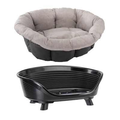 Set aus Ferplast Korb Siesta Deluxe mit Überzug Sofà Tweed beige Set Größe 8: Korb + Überzug + Füße
