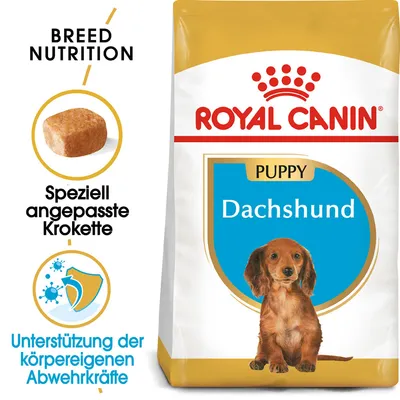 Royal Canin Puppy Dachshund. Posebno prilagojena briketka. Podpora naravni obrambi telesa.
