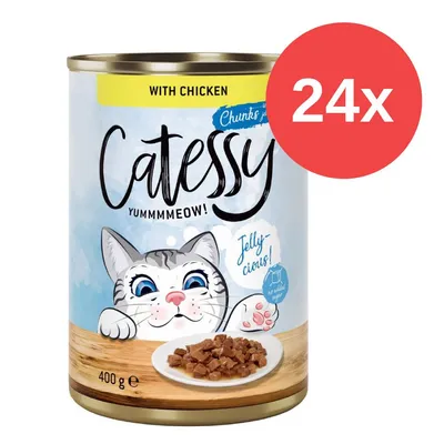 Catessy Chunks in Jelly mit Huhn, 400 g Dose, ohne Zuckerzusatz. Packung enthält 24 Dosen.