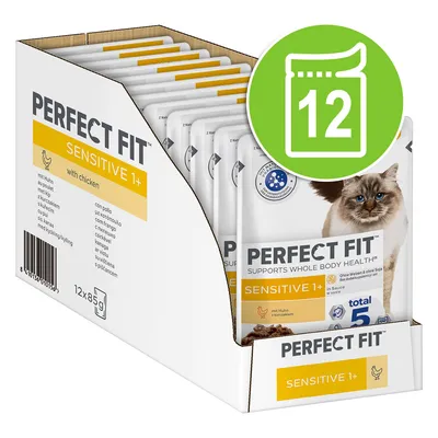 Perfect Fit Sensitive 1+ kananlihaa, 12x85g annospussia. Tukee koko kehon terveyttä. Ilman vehnää ja soijaa, kastikkeessa.