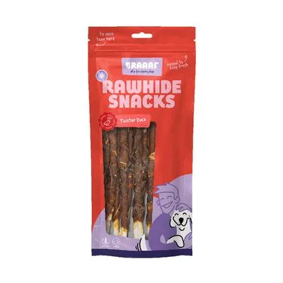 Braaaf Twister Kauwrollen met Eend - Voordeelpakket: 2 x 220 g (6 Stuks)
