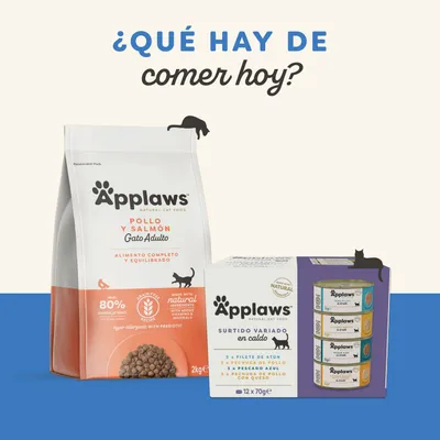 Applaws comida para gatos: pienso Pollo y Salmón para gatos adultos, comida húmeda Surtido Variado en caldo con 12 latas de 70 g. Sin cereales, hipoalergénico, ingredientes naturales.