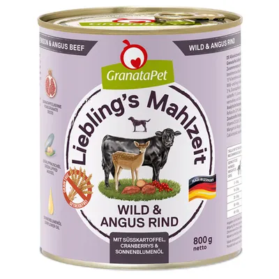 GranataPet Liebling's Mahlzeit 12 x 800g - dog wet food - Venison & Angus Beef