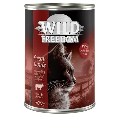 Wild Freedom Farmlands kattemad, 100% grain-free recipe, Beef & chicken, 400g. Tekst: Inspired by your cat's natural instincts.