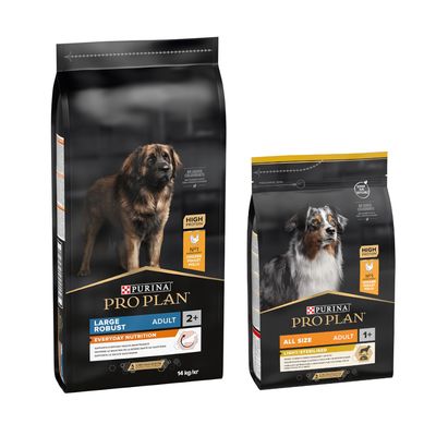 14 + 3 kg gratis! 14kg Purina Pro Plan hrană uscată pentru câini Large Adult Robust Everyday Nutrition + All Sizes Adult Light/Sterilised