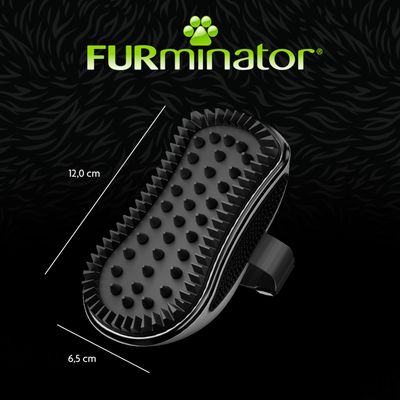 FURminator Gummibürste, Maße: 12,0 cm x 6,5 cm. Schwarze Bürste mit Noppen und Handschlaufe.