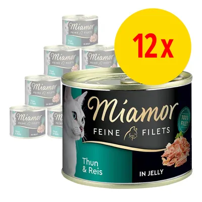 Miamor Feine Filets Thun & Reis in Jelly, 12-pack burkar med kattmat. Text: 100 % Filet.