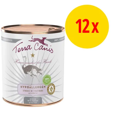 Terra Canis Hausmannskost für Hunde HYPOALLERGEN Strauss mit Pastinake, 100 % aroma grade quality, 12 x dåser. Getreidefrei, ostrich with parsnip.