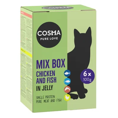 Cosma Pure Love Mix Box Chicken and Fish in Jelly, single protein, 6 x 100g. Pure meat and fish.