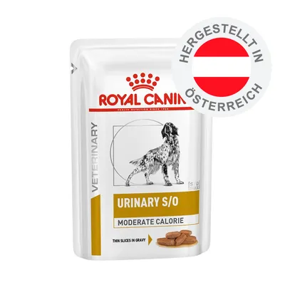 ROYAL CANIN URINARY S/O MODERATE CALORIE, thin slices in gravy, hergestellt in Österreich ROYAL CANIN URINARY S/O MODERATE CALORIE, thin slices in gravy, hergestellt in Österreich