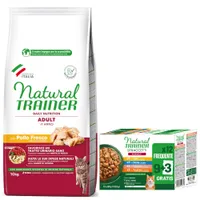 Prix avantageux ! Natural Trainer Adult 10 kg + Lanières en sauce12 x 85 g - Poulet + lot mixte (4 variétés)