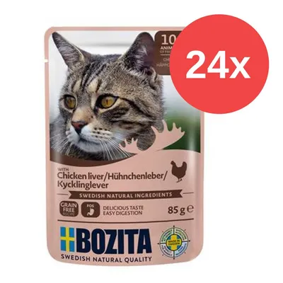 Bozita Katzenfutter mit Hühnerleber, 85g, 24x Packung. Getreidefrei, schwedische natürliche Zutaten, leicht verdaulich. Made in Sweden. Bozita Katzenfutter mit Hühnerleber, 85g, 24x Packung. Getreidefrei, schwedische natürliche Zutaten, leicht verdaulich. Made in Sweden.