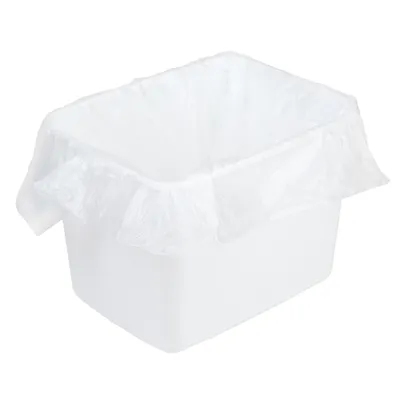 Witte kunststof box met transparante vuilniszak, geschikt voor afvalverwerking of opslag.
