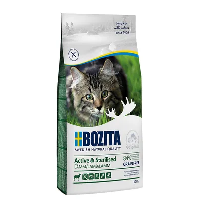Bozita Active & Sterilised Katzenfutter mit Lamm, 84% tierisches Protein, getreidefrei. Swedish Natural Quality, 10kg Packung.