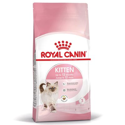 ROYAL CANIN KITTEN, jopa 12 kuukautta, vahva immuunipuolustus, aivojen kehitys, nuoren kissan kuva pakkauksessa.