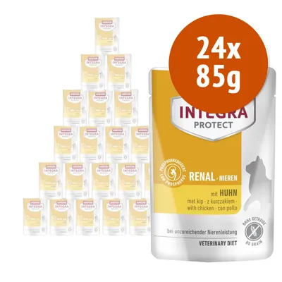 Animonda Integra Protect Renal con pollo, confezione da 24 buste da 85 g. Testo visibile: low phosphorus, senza cereali, veterinary diet.