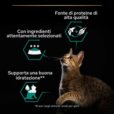 Fonte di proteine di alta qualità, con ingredienti attentamente selezionati, supporta una buona idratazione. Nota: al pari degli alimenti umidi per gatti.