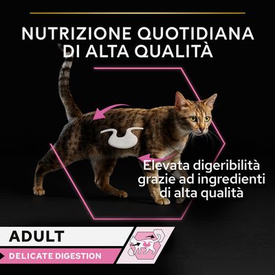 Nutrizione quotidiana di alta qualità. Elevata digeribilità grazie ad ingredienti di alta qualità. Adult Delicate Digestion.