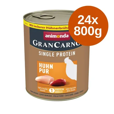animonda GranCarno Single Protein Huhn Pur konzerv, 24×800g, feliratok: 100% frische Zutaten, 1 Protein Quelle, ohne Getreide, ohne Gluten