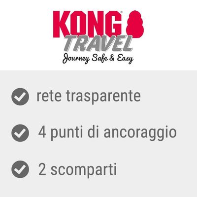 KONG Travel, Journey Safe & Easy. rete trasparente, 4 punti di ancoraggio, 2 scomparti.