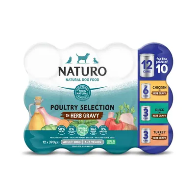 Naturo Adult Grain & Gluten Free Cans - Variety Pack in Herb Gravy - 12 x 390g