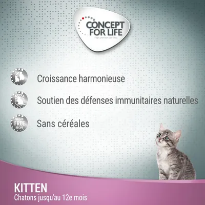 Concept for Life. Croissance harmonieuse, soutien des défenses immunitaires naturelles, sans céréales. Kitten, chatons jusqu'au 12e mois.