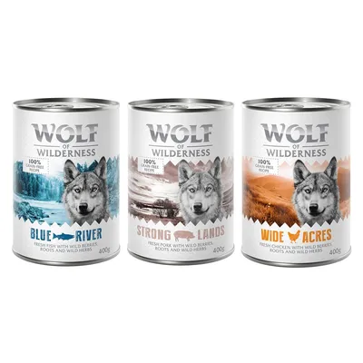 6 x 400 g Wolf of Wilderness -lajitelmat - Classic: kana, sika, kala