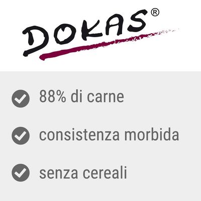 DOKAS, 88% di carne, consistenza morbida, senza cereali