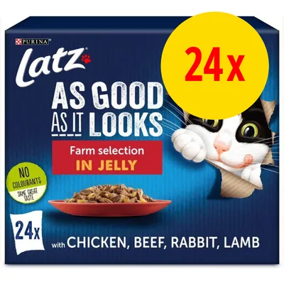 Latz As Good As It Looks Farm selection in jelly, 24x annospakkaus. Kanalla, naudalla, kanilla ja lampaanlihalla. Ei väriaineita. Purina.