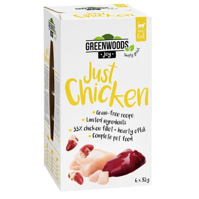 Lot Greenwoods Joy 48 x 85 g pour chat - filet de poulet