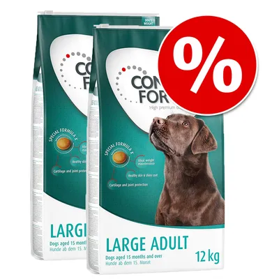 Comfort Form Large Adult koiranruoka, 12 kg, koirille 15 kuukaudesta alkaen. Special Formula: ihannepaino, terve iho ja kiiltävä turkki, nivelten ja rustojen suoja. Alennusmerkki näkyvissä.