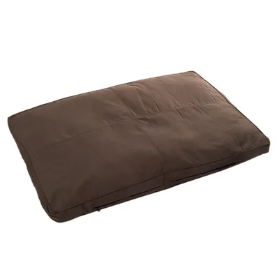 Cuscino rettangolare marrone per pet, superficie in tessuto visibile, senza decorazioni o marchi.