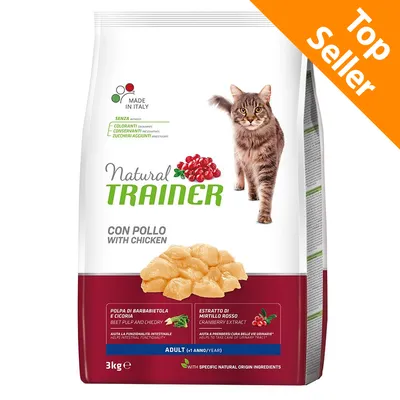 Natural Trainer con pollo, polpa di barbabietola e cicoria, estratto di mirtillo rosso. Adult 1 anno. Made in Italy. Senza coloranti, conservanti, zuccheri aggiunti. Top Seller. 3 kg.
