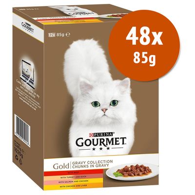 Gourmet Gold Pacco misto 48 x 85 g Mix Mousse 2: Tacchino + Agnello e Fagiolini + Trota e Pomodori + Merluzzo e Carote