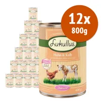 Lukullus Junior 12 x 800 g - Mix (2 gusti): Cuori di Tacchino & Agnello + Pollo & Vitello