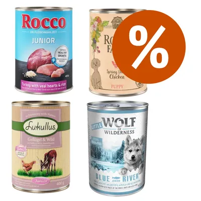 Štartovací balíček pre šteniatka Lukullus, Little Wolf of Wilderness, Rosie's Farm, Rocco - 24 x 400 g