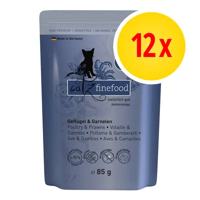 catz finefood Geflügel & Garnelen, 12×85 g. Vyrobeno v Německu. 93 % masa a mořských plodů, bez přidaného cukru, bez testování na zvířatech. Nápisy v několika jazycích. catz finefood Geflügel & Garnelen, 12×85 g. Vyrobeno v Německu. 93 % masa a mořských plodů, bez přidaného cukru, bez testování na zvířatech. Nápisy v několika jazycích.