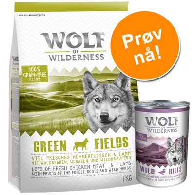 Prøvetilbud: 1 kg tørrfôr + 6 x 400 g våtfôr Green Fields - Lam
