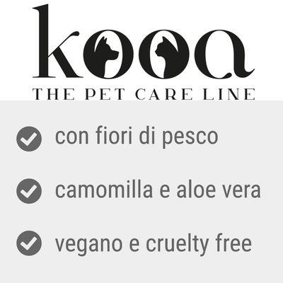 kooa THE PET CARE LINE, con fiori di pesco, camomilla e aloe vera, vegano e cruelty free