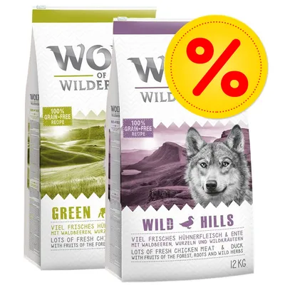 Lot 2 saveurs Wolf of Wilderness Adult - lot 2 saveurs : agneau, canard (2 x 12 kg)