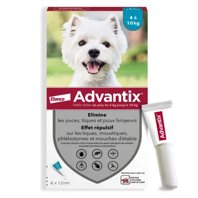 Advantix® petit chien, de 4 kg à 10 kg - 12 mois de protection (2 x 6 pipettes)