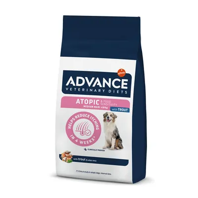 Advance Veterinary Diets Atopic & Food Sensitivity Medium Maxi >10kg pisztránggal és aloe verával. Segít csökkenteni a viszketést 4 hét alatt. Klinikailag bizonyított.